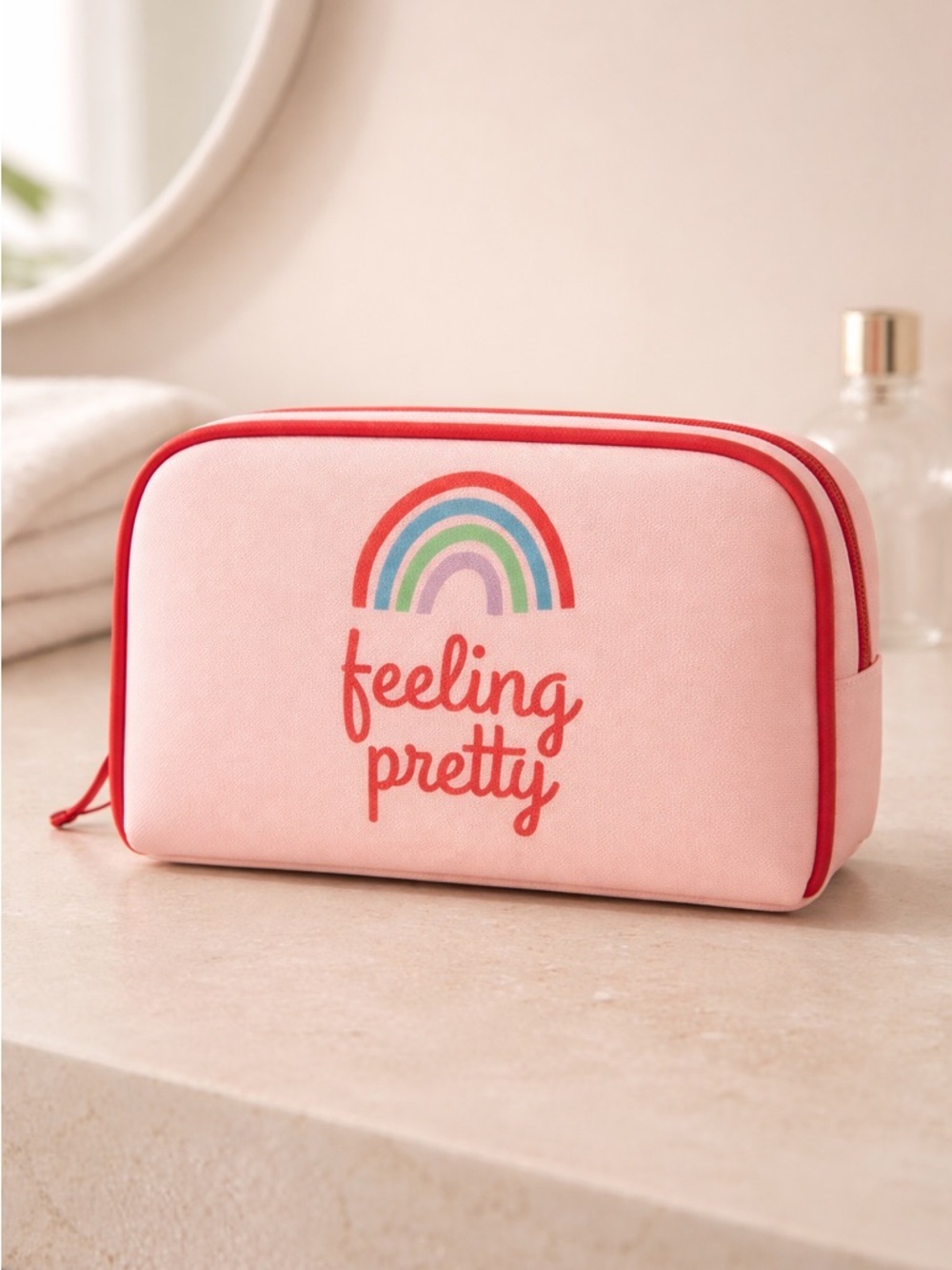 NWT Dabney Lee Pink Faux Leather Makeup Cosmetic Bag Top Zip “Feeling Pretty”